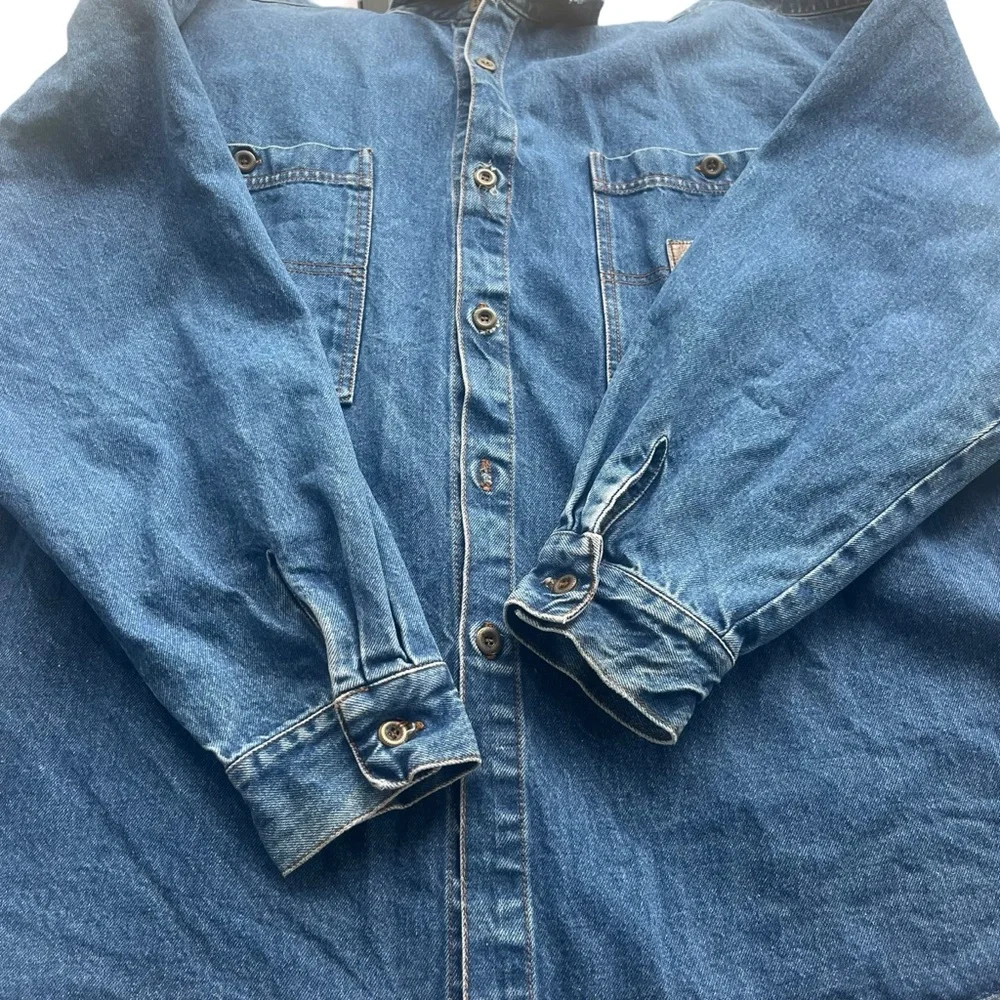Lock Up Denim Mens XXL Med Wash Denim Button Front Long Sleeve Jean Shirt Jacket